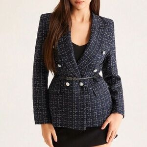 Classic Plaid Tweed Button Blazer jacket